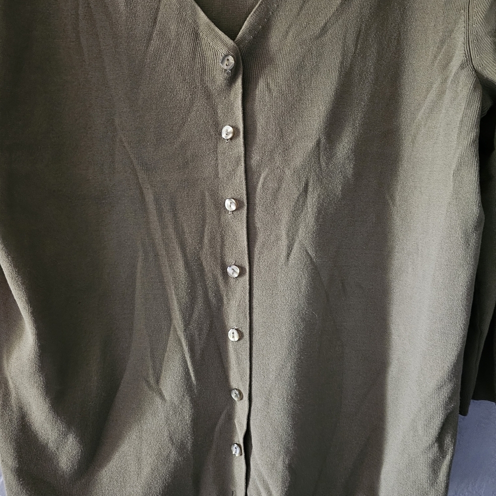 Cable And Gauge Cardigan Button Up Women Sz 1x Long Sleeve Shirt Brown Crew - Picture 2 of 7